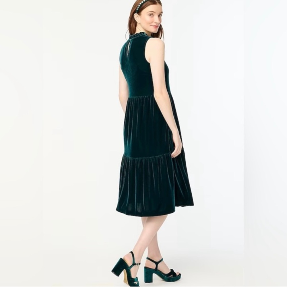 NWT New J. Crew sz 8 petite Green Velvet Tiered Midi Dress NWT